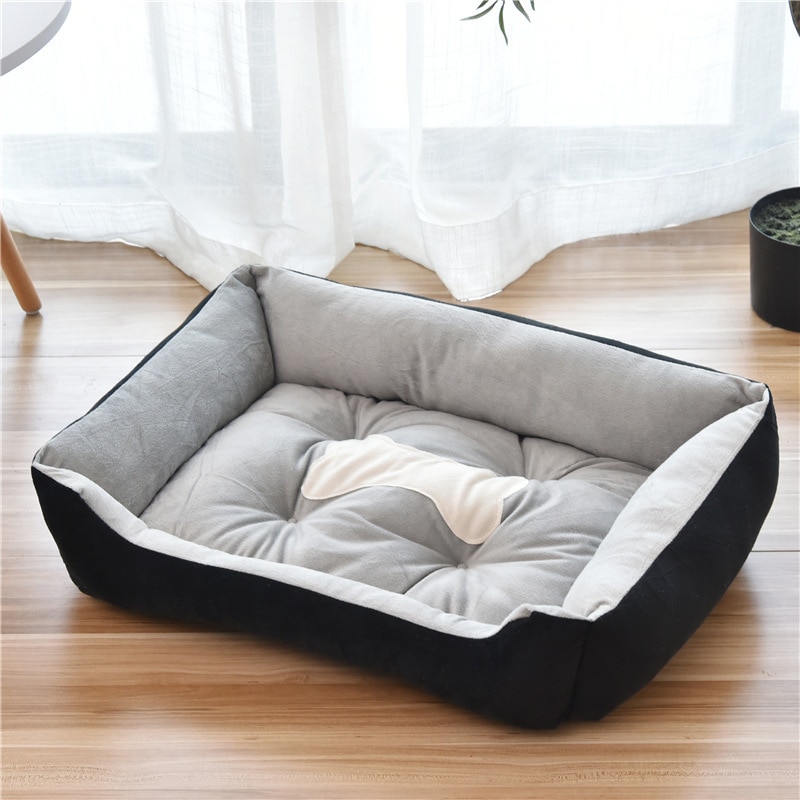 Sofá cama grande de 70x52cm para perro, perrera cálida para cachorro, lavable, Extra cómoda, con borde de felpa, fondo antideslizante, para casa de perro de todos los tamaños: Black / 50x38 cm