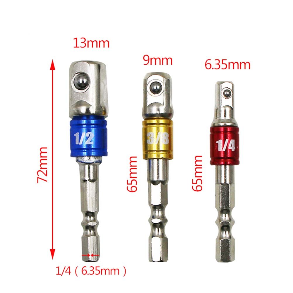 3 Stks/partij Socket Bit Adapter Set Hex Shank Extension Tot 1/4 3/8 1/2 Inch Klopboormachine Driver-M25