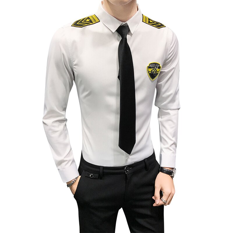 Plus size army herre skjorte afslappet ung mand langærmet skjorte herre stewardesser mand bluse homme streetwear/natklub/fest