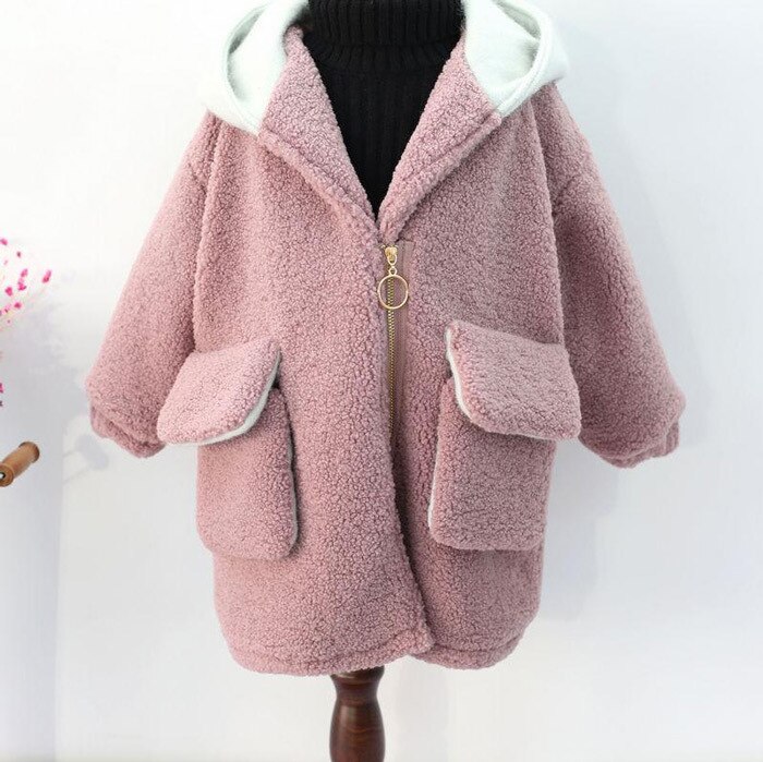 Pigerfrakke lammeskind tyk lang frakke frakke børn uldfrakke baby pige vintertøj jacketchildertøj 3-8 år: 7t