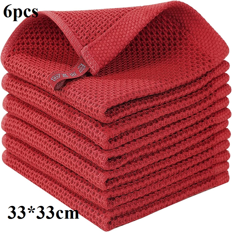 Homaxy 4/6Pcs Cotton Kitchen Towels Ultra Soft Dishcloth Magic Cleaning Cloth Absorbent Cleaning Towel Thickened Wipe Wash Towel: black
