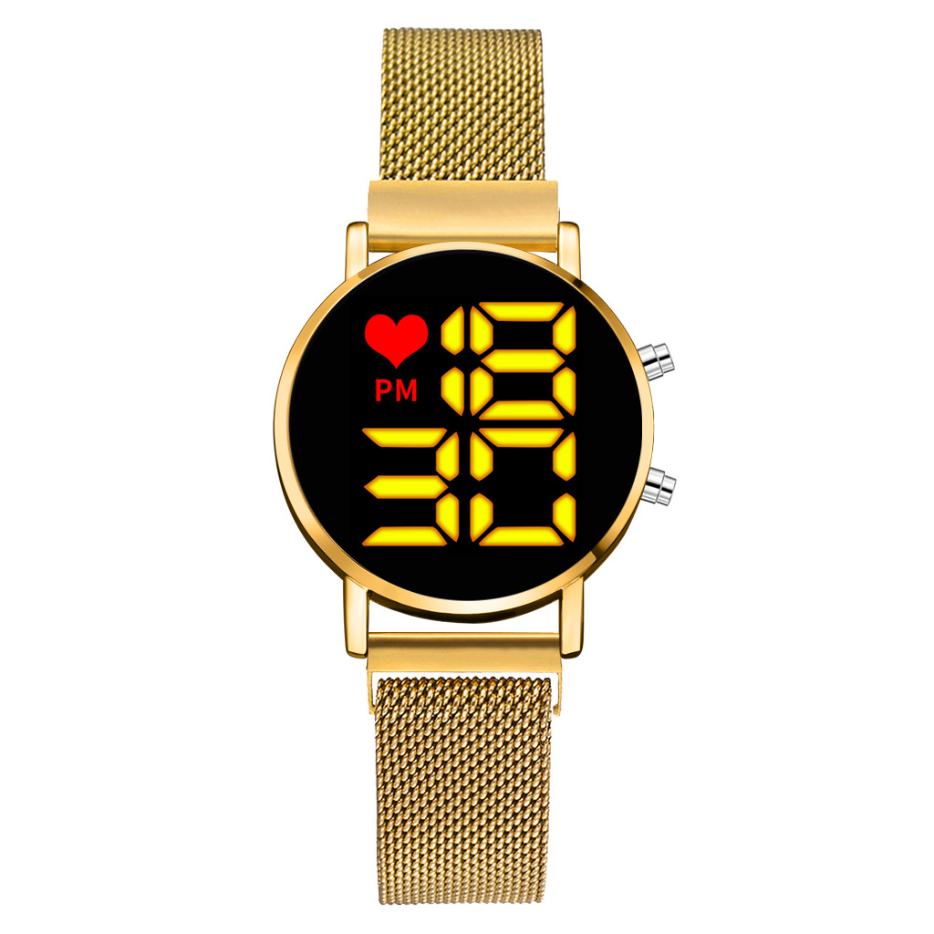 LED Electronic Watches Star Watch For Women Rose Gold Mesh Magnet Digital Wristwatch Gradient Ladies Wrist Watches: Gold 1