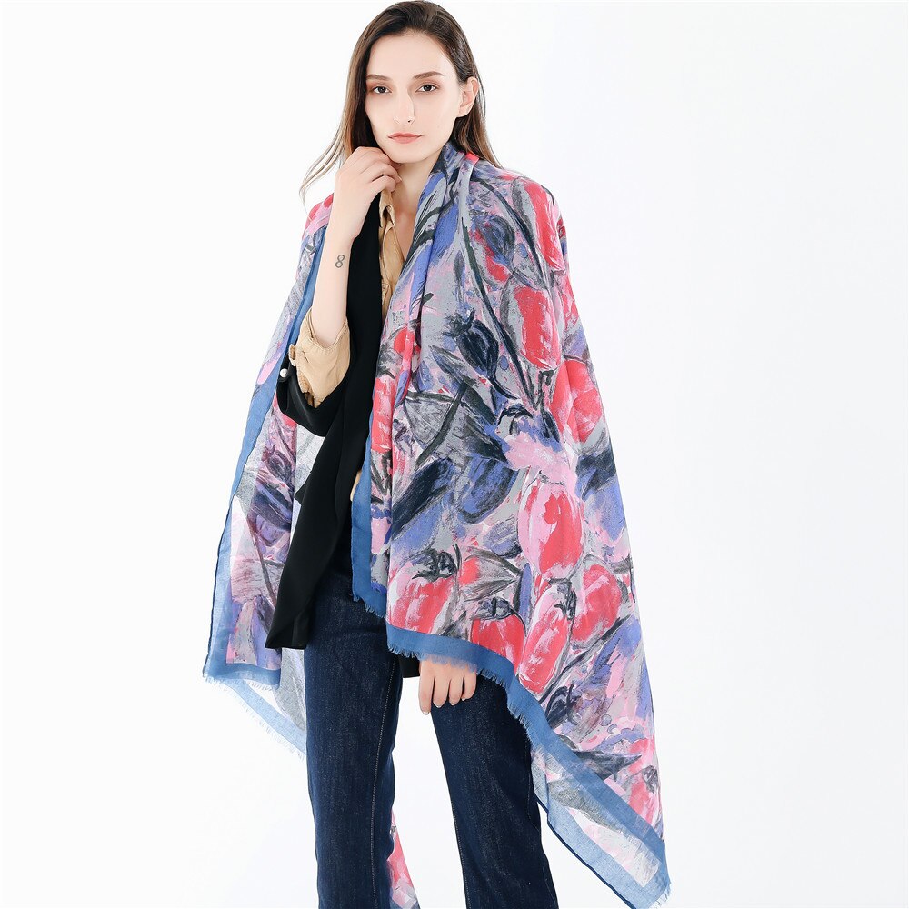 westerse stijl mode herfst en winter schets stijl bloem patroon zachte kwastje katoen hennep sjaal