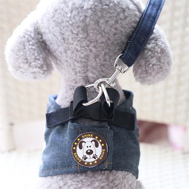 Pug Harness Leash Chest Strap Lead Denim Vest Pet Chest Strap Pet Supplies Dog Harness Chihuahua Dog Cheap Leash Set