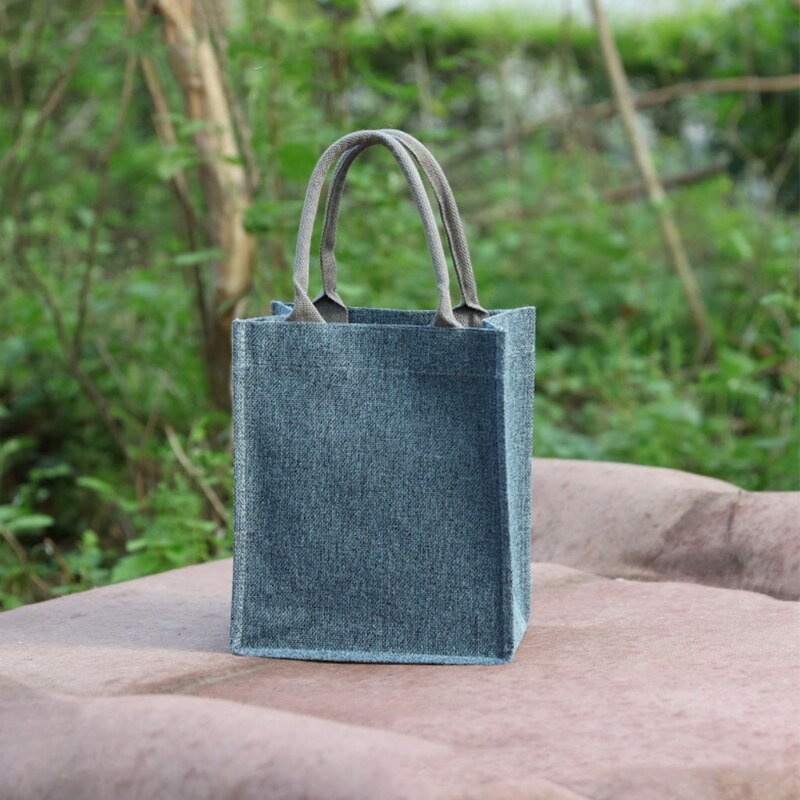 Borse per la spesa riutilizzabili di grandi dimensioni in tela di iuta con manici borsa per la spesa da donna Organizer da spiaggia D0LF: Blue / 23x17x28cm