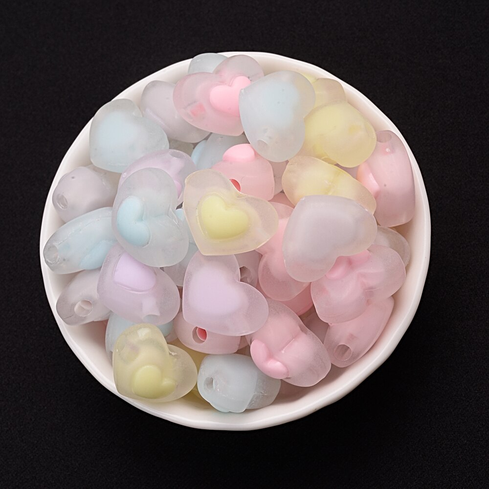 30 stk 17mm matte hjerte akryl perler slik farve gelé løse perler til armbånd smykker fremstilling af gør-det-selv håndlavet tilbehør