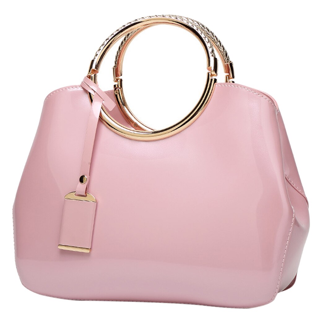 Coofit Weibliche Elegante Ring Handtasche Großzügige Goldene Griff Hülse Tasche Womens Feste PU Schulter Taschen Abend Taschen Für Dame: Rosa
