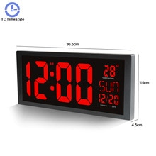 Elektronisk vægur stor ledet skærm ure med kalender termometer uge elektronisk digital væg / skrivebord ur til hjemmet dekorere