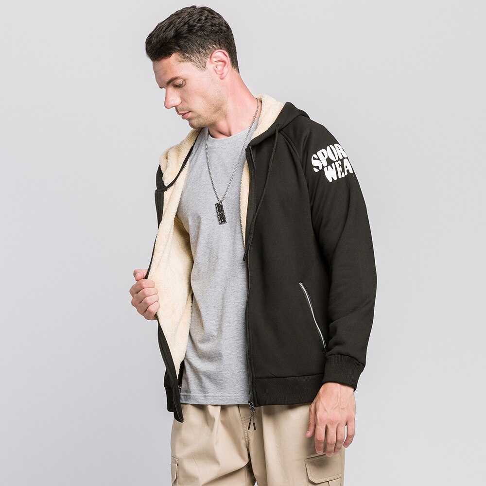 Casual hoodies jacka män vinter tjocka varma fleecerockar bomull dragkedja raglanrock manliga träningsoveraller ytterrockar: W20 svarta / S