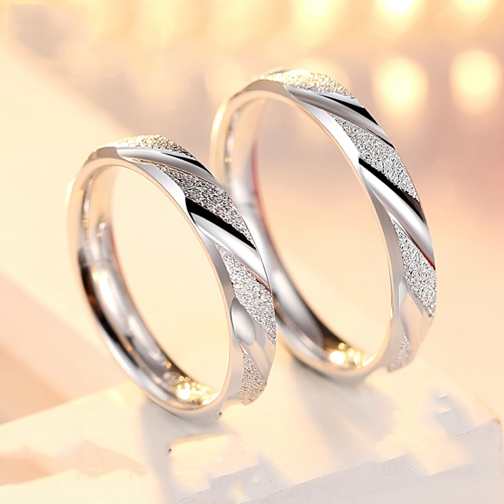 Par vielsesringe ren 100% 925 sterling sølv smykker enkel stil gevind frosted lovers ring til kvinder / mænd