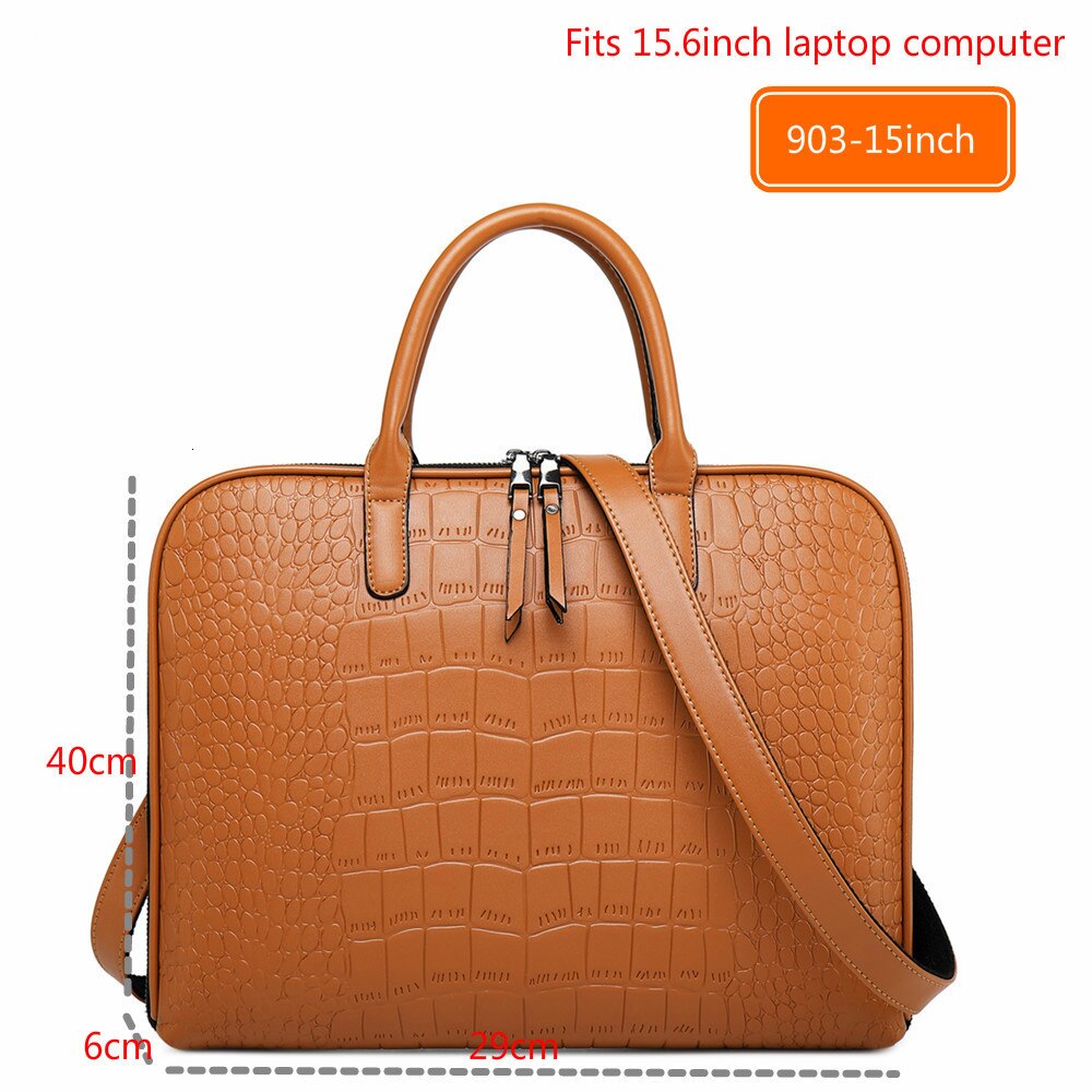 Modernos maletines de piel para ordenador portátil para mujer, bolsos de oficina para mujer, bolso de negocios de piel, bolsos de hombro para ordenador portátil: 903-Brown-15inch