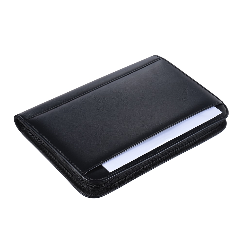 Padfolio Folder A5 PU Leather Business Document Case Organizer Zippered Closure with Calculator Card Holder Memo