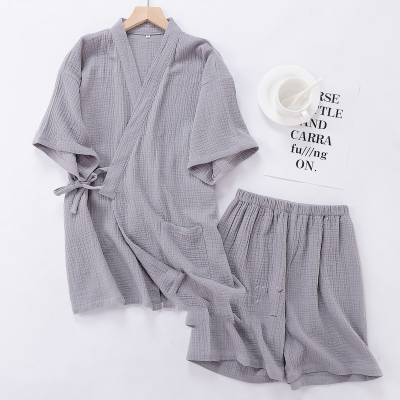 Pyjama Kimono traditionnel japonais pour homme, nouveaux ensembles de pyjama, Vintage, col en V, couleur unie, vêtements de maison, décontractés, amples, vêtements de nuit: Color3 / M