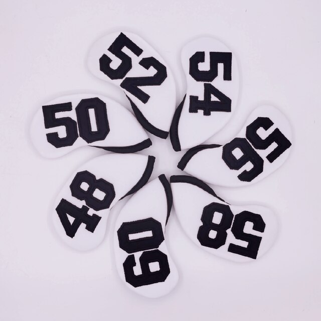 BLACK Golf Wedges Covers 7pcs/lot Golf Sand Wedge Head Covers Loft 48 50 52 54 56 58 60degree: white 7pcs