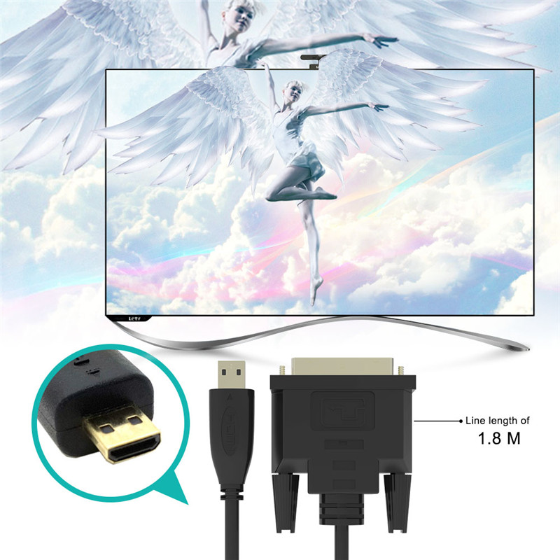 Robotsky Micro Hdmi Naar Dvi 24 + 1 Converter Adapter Vergulde Hdtv Video Transfer Kabel Voor Pc Tablet camera Notebook