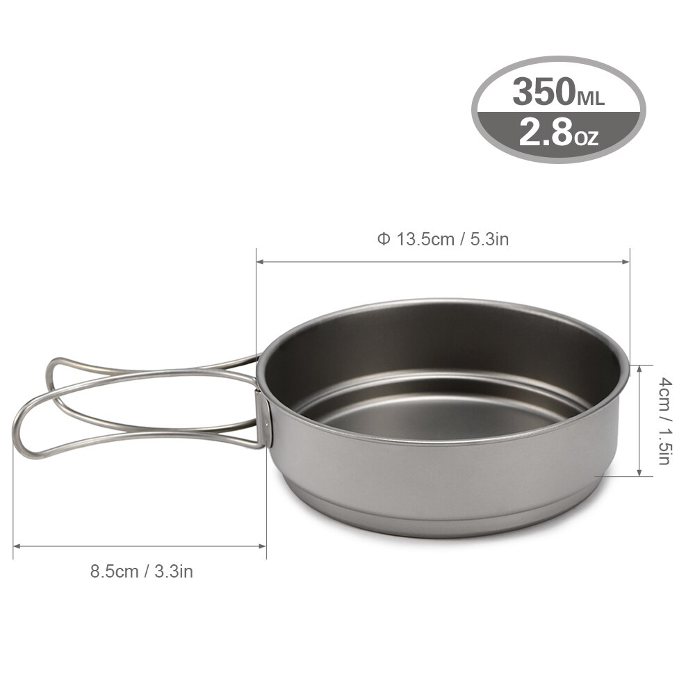 350ml/500ml ultralätt stekpanna i titan miljövänlig bärbar campingkokkärl utomhus i titanpanna med vikbart handtag