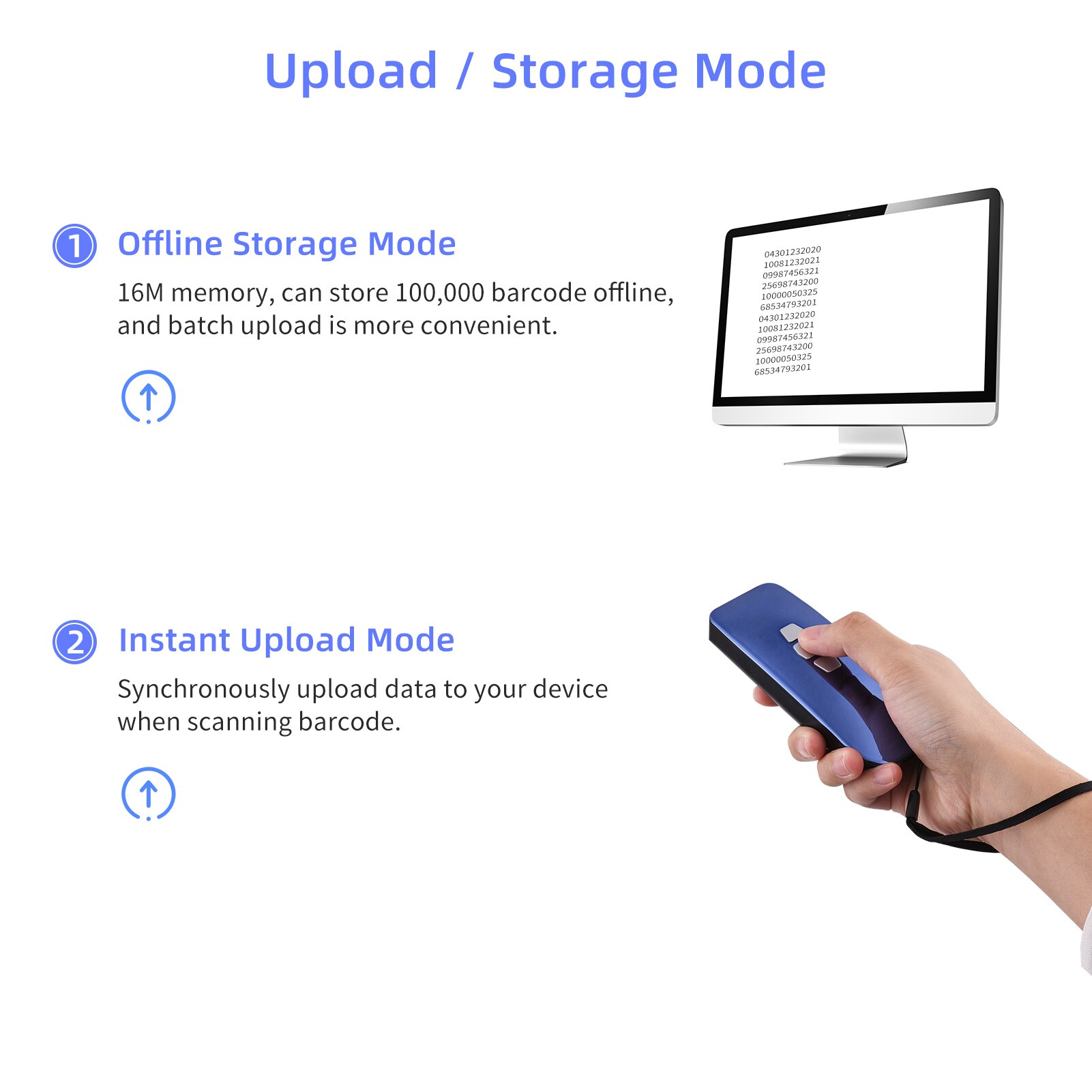 Aibecy Mini 1D Barcode Scanner 3-in-1 BT/2.4G Wireless/USB Wired Bar Code Reader with Screen Compatible Windows Mac Android iOS