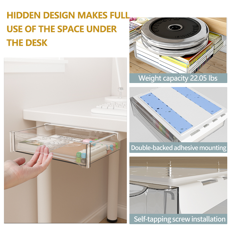 Under-Desk Storage Drawer, A Hidden-Style And Punch - Free Storage Box, Is Ideally Suited For Home And Office Stationery Storage