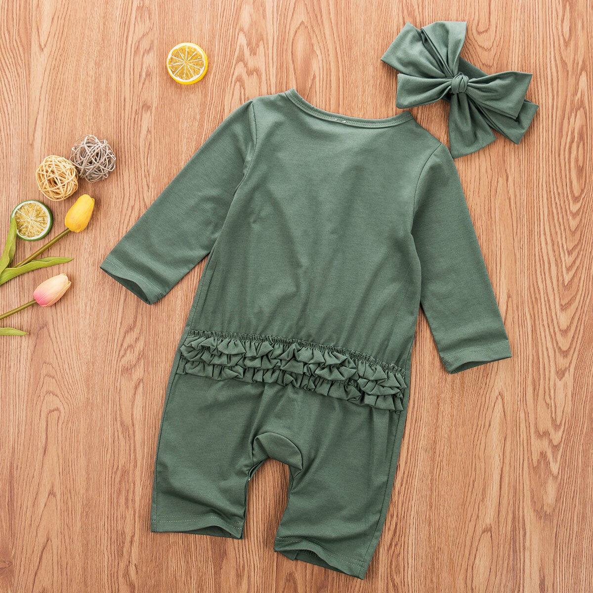 Herfst peuter babymeisje lange mouwen katoenen romper effen jumpsuit zonnepak lente-outfit