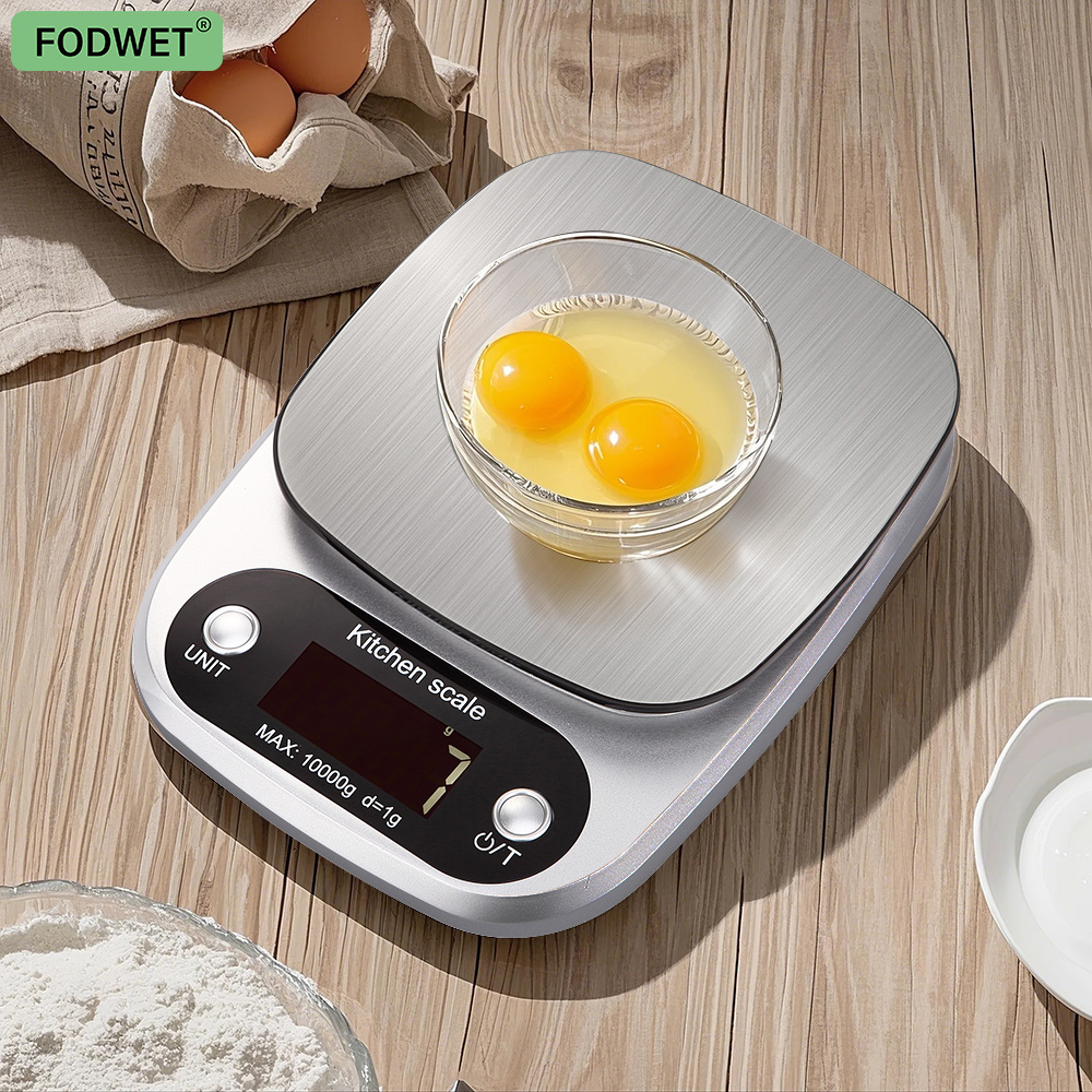 FODWET digitale keukenweegschaal 10 kg / 1 g hoge precisie nauwkeurigheid, compacte voedselweegschaal met LCD-display voor bakken, koken,