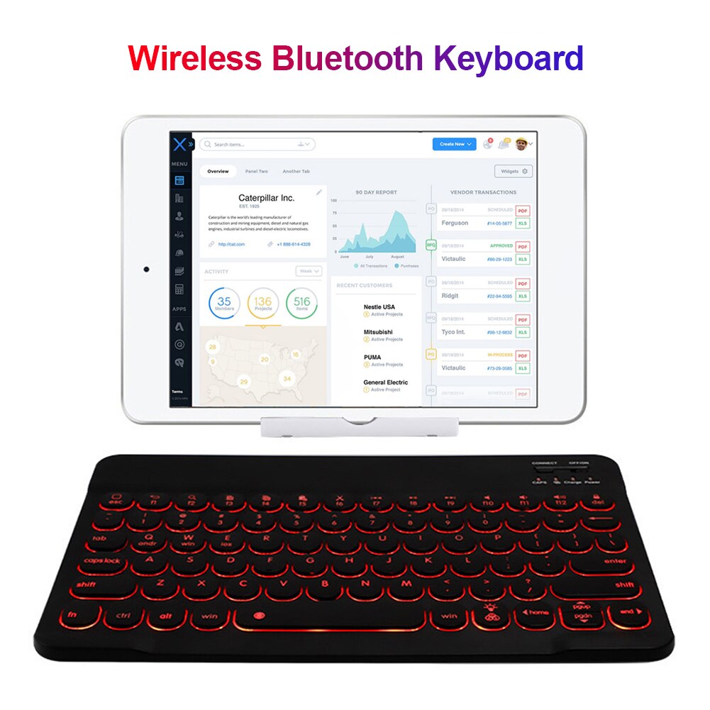 Draagbare Bluetooth 3.0 Toetsenbord 7-Kleur Variabele Kleur Verstelbare Helderheid Ultra-Dunne Oplaadbare Tablet Draadloze Toetsenbord