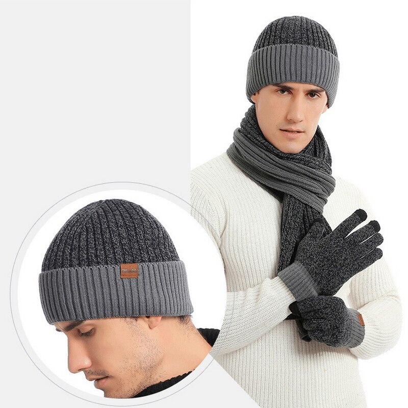 Luxe merk lange heren sjaal muts handschoenen set winter warme sjaals heren dikke gebreide mutsen accessoires