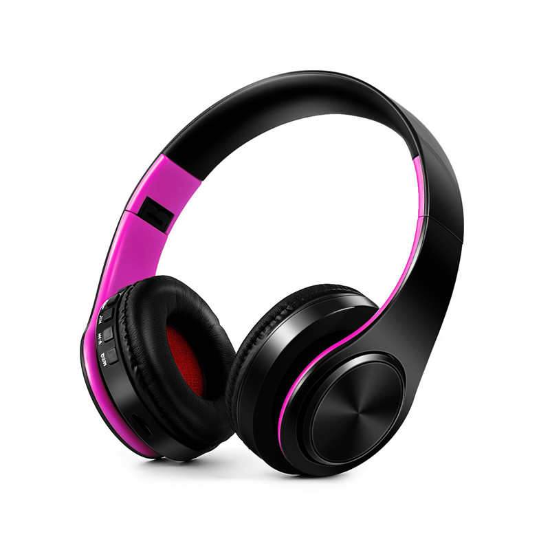 Colorful Wireless Earphones Bass Bluetooth Headphones Over-Ear foldable Headset handsfree with Mic for Gaming phone computer: Black Pink