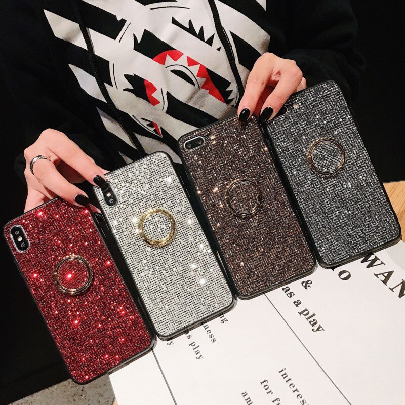 Eenvoudige Strass Beugel Mobiele Telefoon Case Voor Iphone X Xs Xr Xsmax 8 7 6 6S Plus Glossy Anti Bescherming Cover