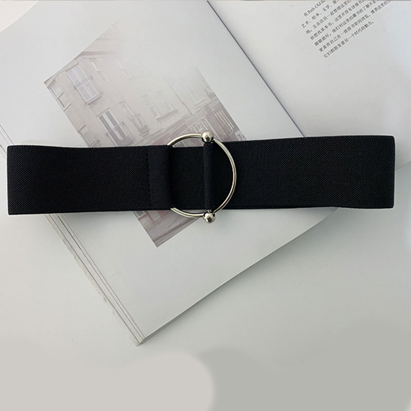 Brett midjebälte dam elastisk korsett midja metallspänne casual midjeband stretch kvinnor klänning bältestillbehör: Svart