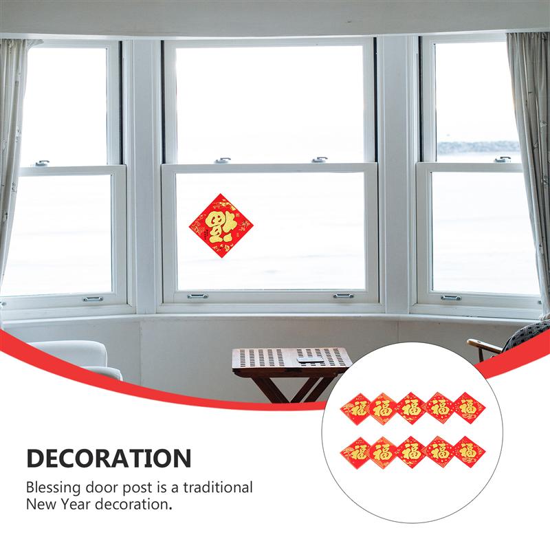 10 Sheets X Traditional Chinese Stickers Chinese Year Door Bronzing Flocking Decoration Fu Stickers Traditional Wall Decors