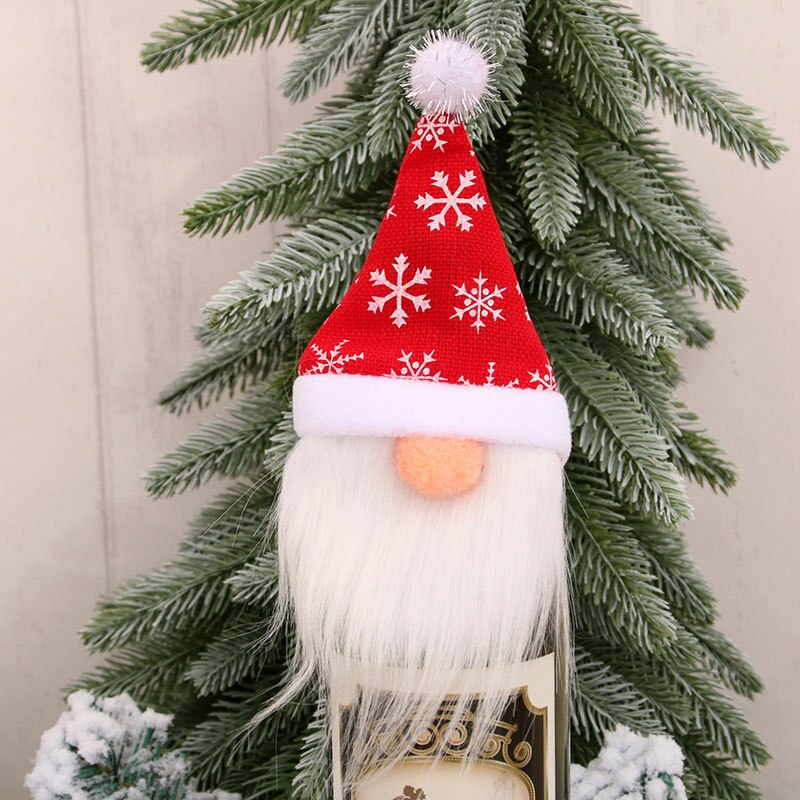 1pc vinflaske dekorativt omslag yndig julemanden hat sweater til jul vinflaske dekorative festborde ornament: 01