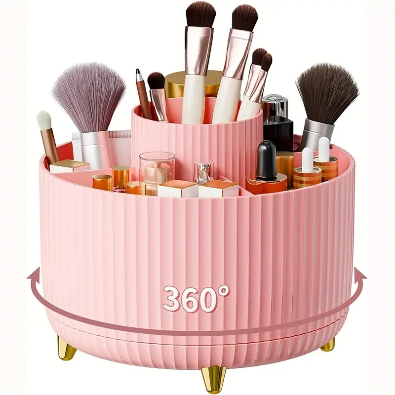 360° Rotating Makeup Organizer Makeup Holder Cosmetic Storage with 5 Compartments Multi-Functional Holder for Brushes Pen: black