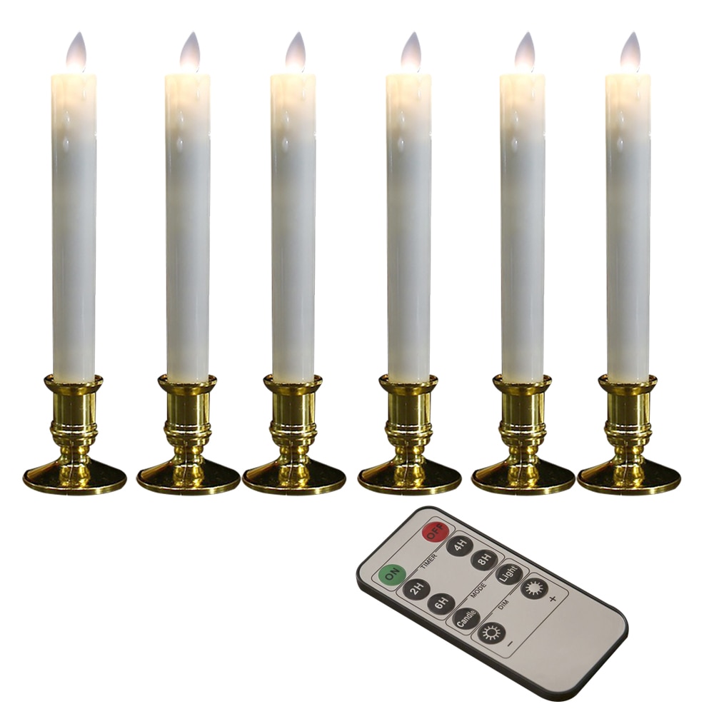 Pack van 6 LED Taper Kaarsen Afstandsbediening Plastic Vlamloze Flickering Kerst Lamp Kaars Witte Lichten Bruiloft Thuis