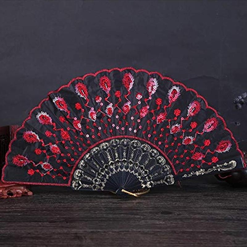 Mooie Decoratieve Fans Plastic Doek Vouwen Hand Patroon Voor Party Wedding Spaanse Stijl Dans Bloem Held Fan U1K2