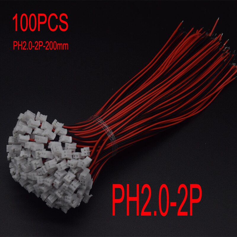 100PCS PH2.0 Mini Micro JST 2.0 PH Male Female Connector 2-Pin Plug With terminal Wires Cables 200MM 26AWG