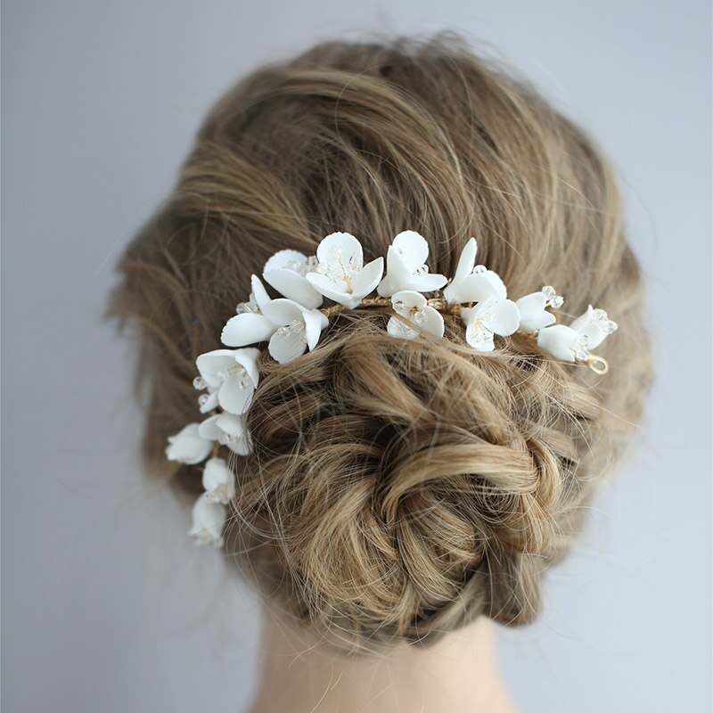 Handmade Bride Headpiece biżuteria ceramiczna kwiatowa do włosów grzebień zestaw klipów wsuwka ślubne ślubne akcesoria do włosów