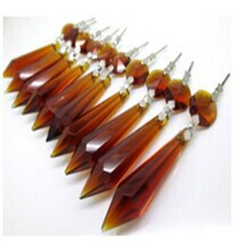 20 Stks/partij Brown Crystal Glazen Kralen Met 36 Mm Crystal Prisms Hangers Voor Kroonluchter Onderdelen Decoratie Benodigdheden