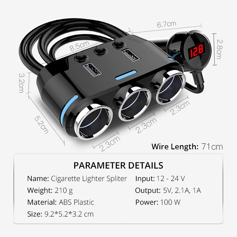 12 V-24 V Auto Sigarettenaansteker Adapter USB Car Charger Splitter Socket Plug LED Voltage Detection Dual Usb automobiles Splitter