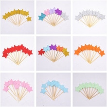10pcs Mini Star Cupcake Toppers Birthday Cake Topper Cake Decoration Wedding Party Decorations Cake Flags Party Supplies