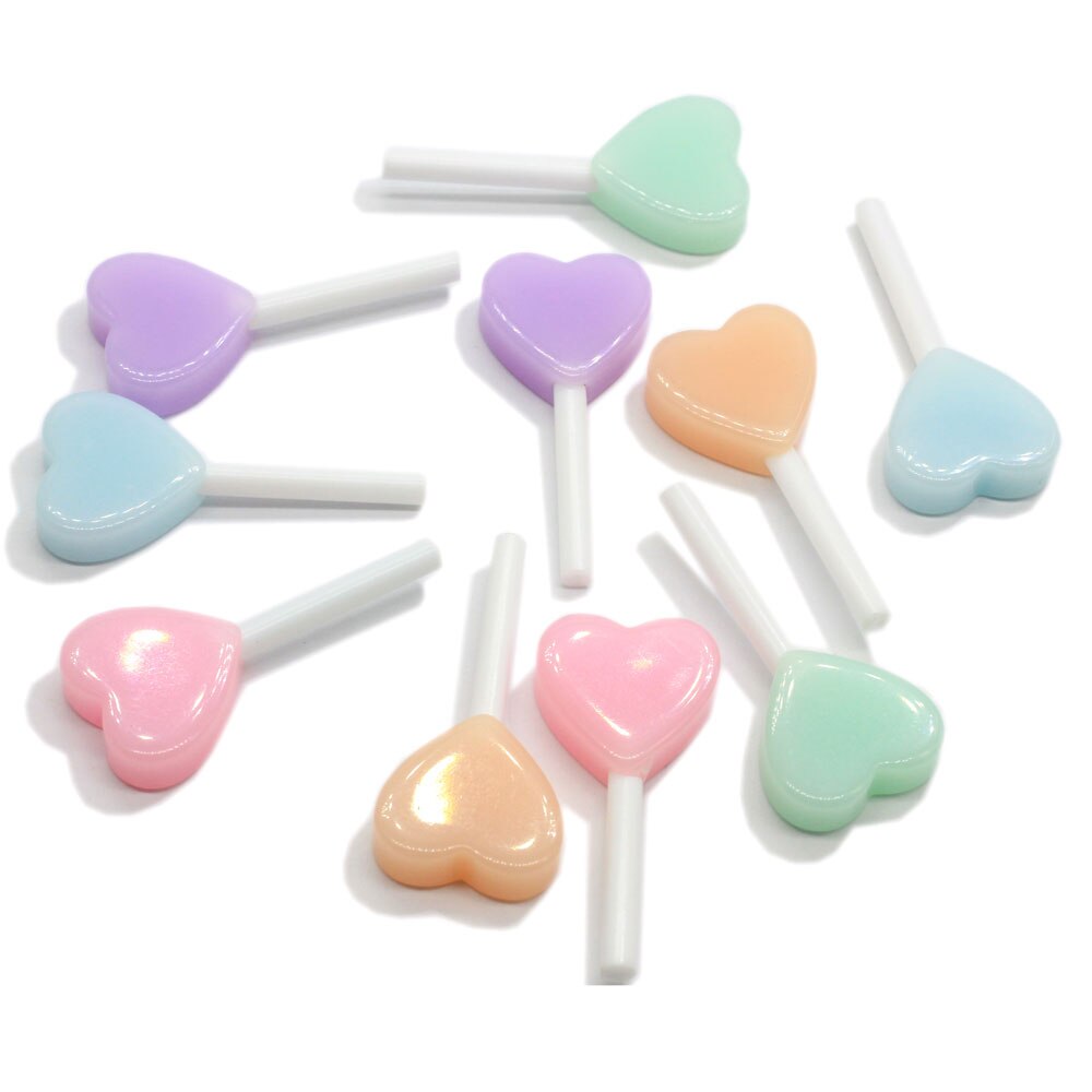 10/20 stk ny nyhed blandet hjerte slikkepind 40*18mm pastel slikkepinde sød flatback harpiks cabochons dekoration håndværk til øreringe &