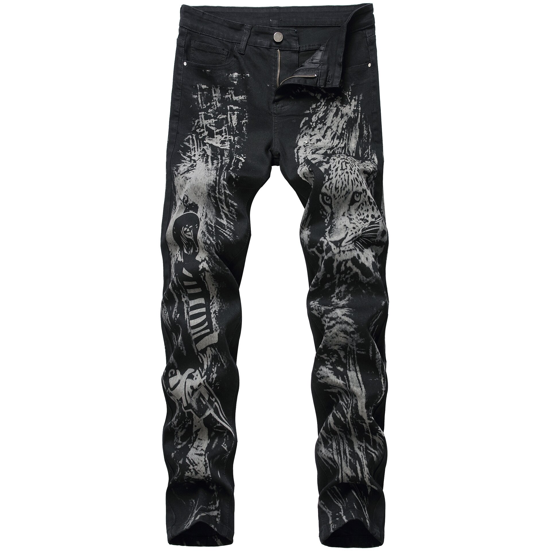 Stijl Slanke Mannen Jean Broek Dier Patroon Gedrukt Jeans Mannen Micro-Elastische Mannen Denim broek Mode Mid Jeans