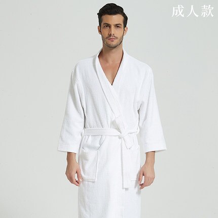 Albornoz de algodón para hotel, camisón largo grueso con cuello kimono absorbente para parejas, para Otoño e Invierno: white / L