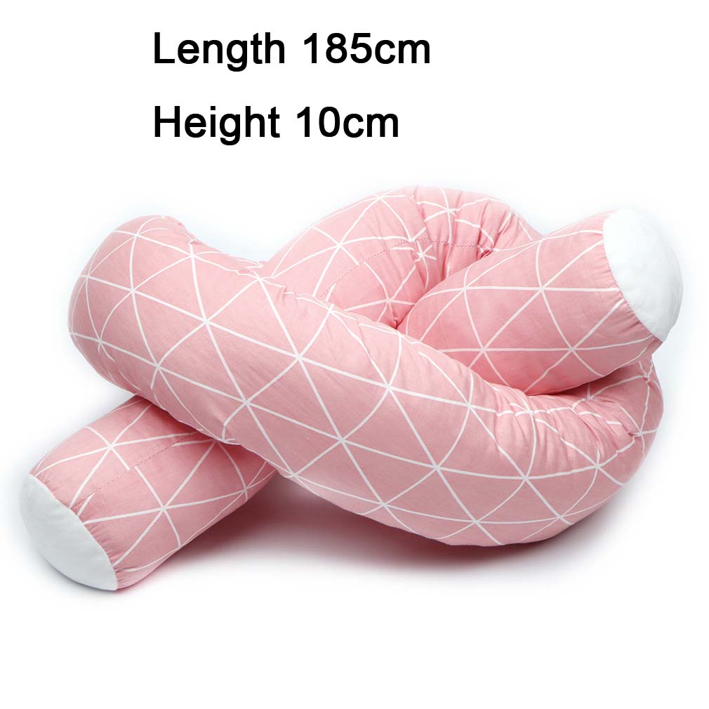 Long Pillow Children Bed Fence Baby Anticollision Pillows Bedside Soft Crib Bumper Children Newborn Cradle Bumpers: pink grid