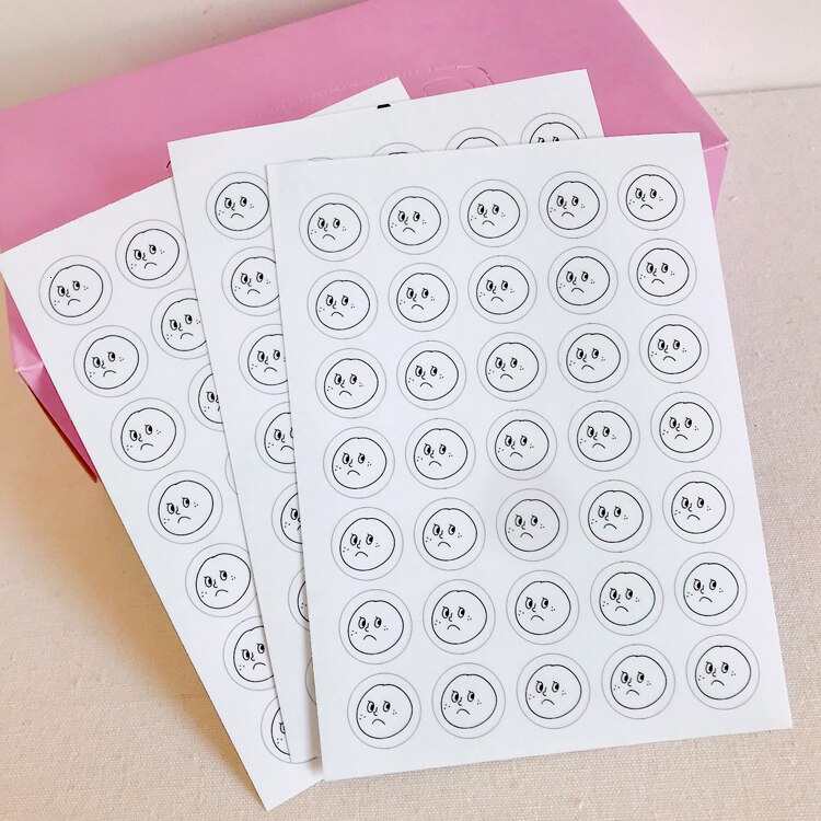 SIXONE Big Face Round Handbook Mood Sticker PVC Waterproof Sealing Paste Kawaii Notebook Computer Decorative stickers labels: 35 White Sad