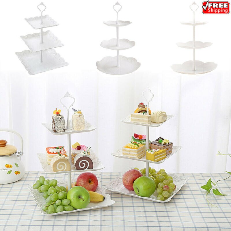 Faroot 3 Tier Plastic Cake Stand Afternoon Tea Wedding Plates Party Tableware Bakeware Cake Shop Three Layer Cake Rack Storage