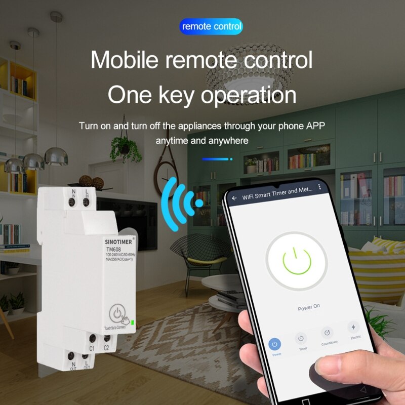 100-240VAC Single Phase WIFI Home Energy Meter with Timer Switch Remote Control by APP Voltage Current Detection Timing