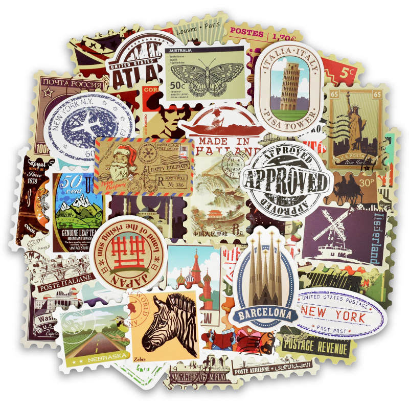 50Pcs Vinyl Vintage Stempel Stickers Retro Travel Stickers Koffer Sticker Decals Speelgoed Voor Laptop Auto Bagage Water Fles Telefoon: Default Title