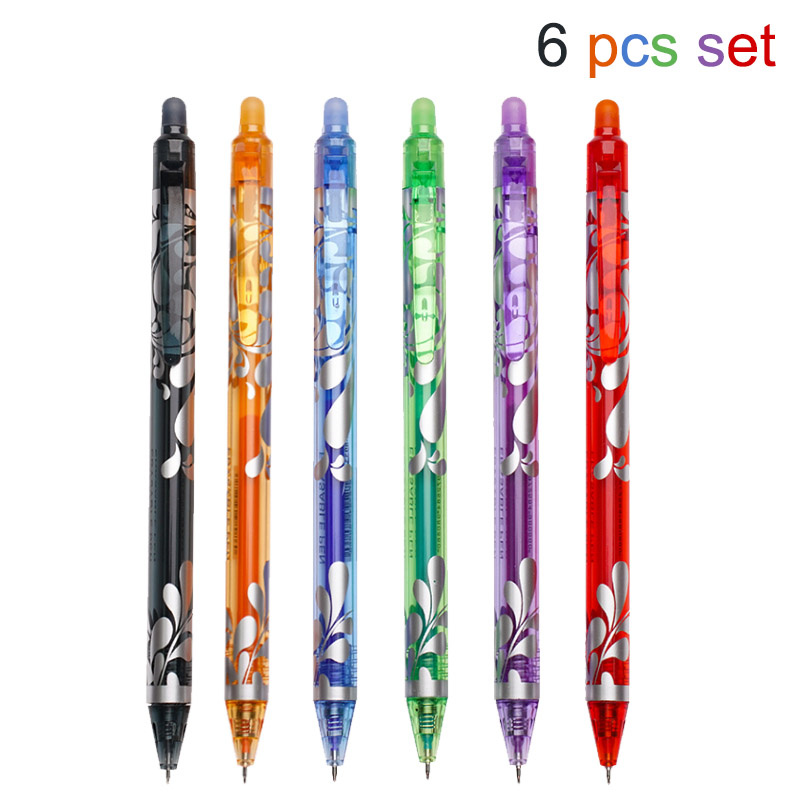 Juego de bolígrafos de Gel borrables de 0,5mm, varilla de repuesto de 6 colores, bolígrafo borrable de tinta mágica, mango lavable, papelería escolar para escritura y oficina, 6 uds.: Mezcla de color
