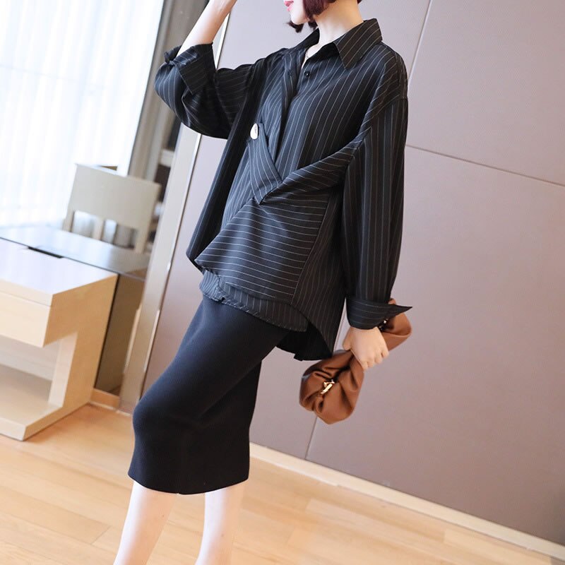 XITAO-Blusa holgada informal a rayas para otoño, camisa holgada a rayas para mujer, estilo informal, pequeña y fresca, WJ1264,