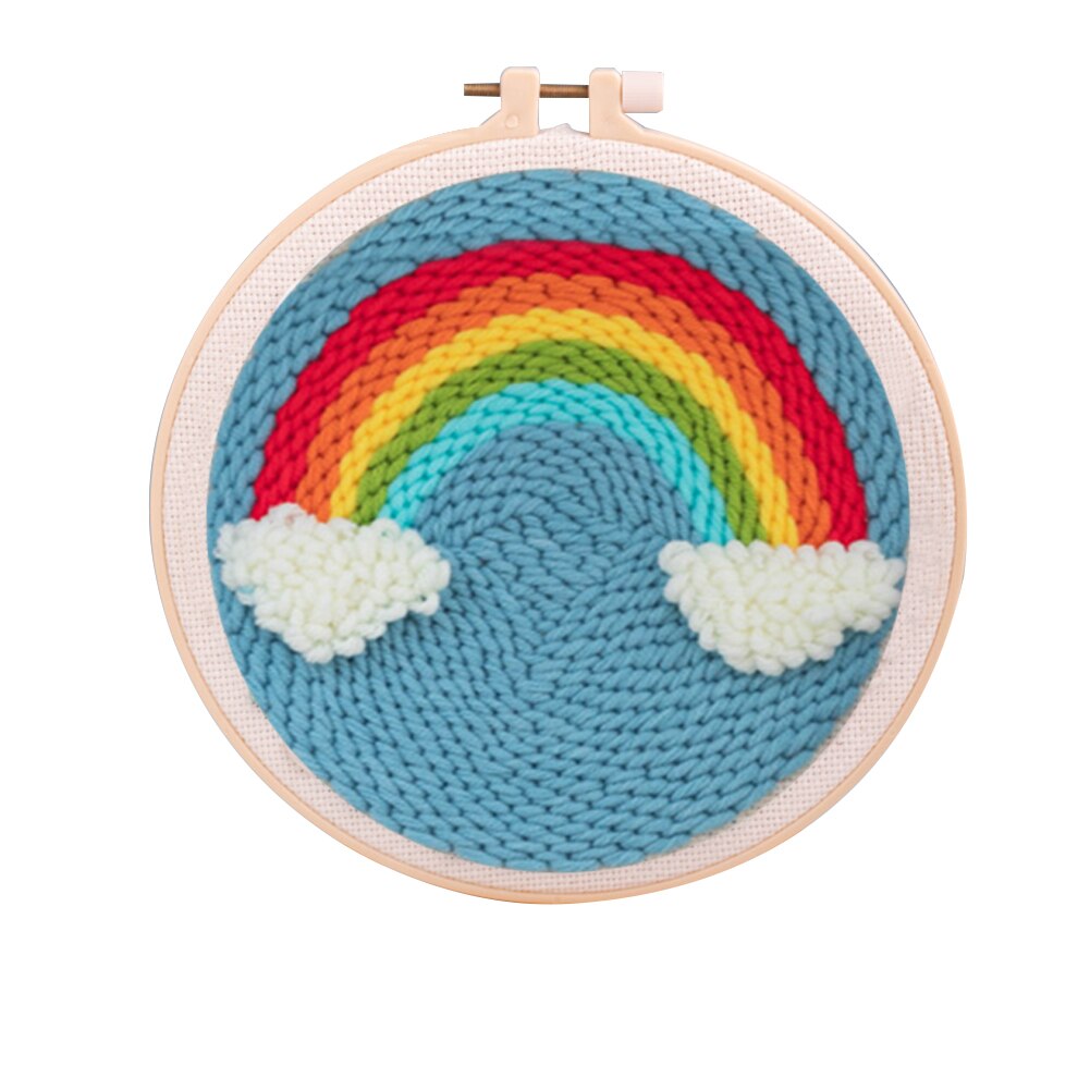 Children Adults Punch Needle Embroidery Kit Beginner Knitting Home Decor Scenery Pattern Woolen Yarn DIY Handmade